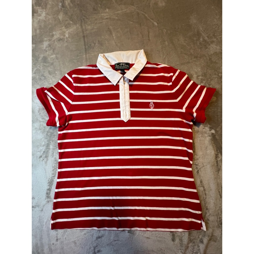 Lauren Active Polo Shirt Womens XL Red Striped Short Sleeve Cotton Quarter Zip